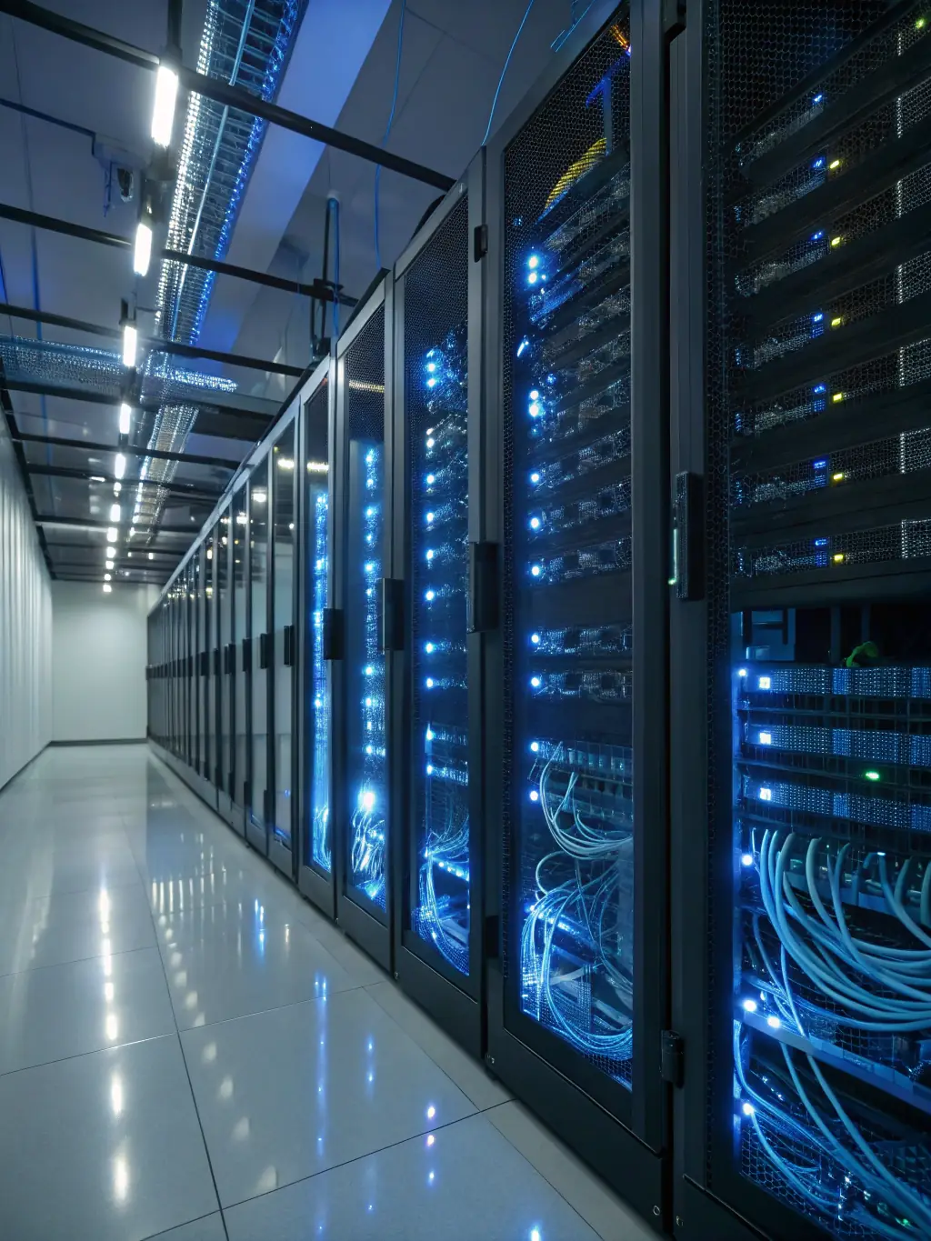 An image of a secure data center with servers and network equipment, representing the importance of data protection and security.